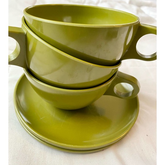 Vintage Dallas Ware Melamine Stackable Cups And Saucers set of 3 - Picture 2 of 8